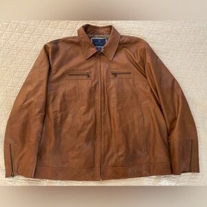 POST & POWELL Zipper Pocket Light Leather Jacket in Brown Size XL